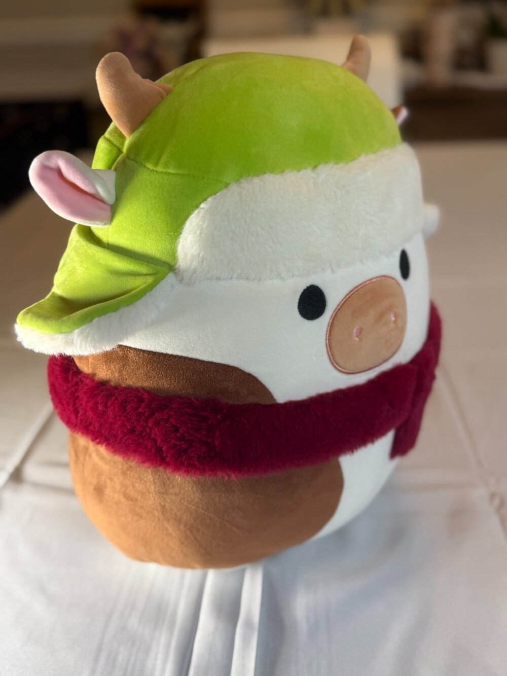 Squishmallow Cold Weather Cow w/hat and scarf. From Smoke free, pet free Home.